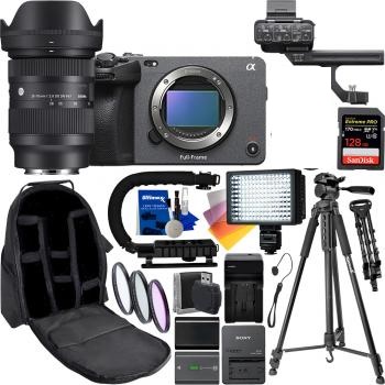 Sony FX3 Full-Frame Cinema Camera with Sigma 28-70mm f/2.8 DG DN Contemporary Lens for Sony E and 21pc Deluxe Video Accessory Bundle. Bundle Includes SanDisk 128GB Extreme Pro Memory Card.